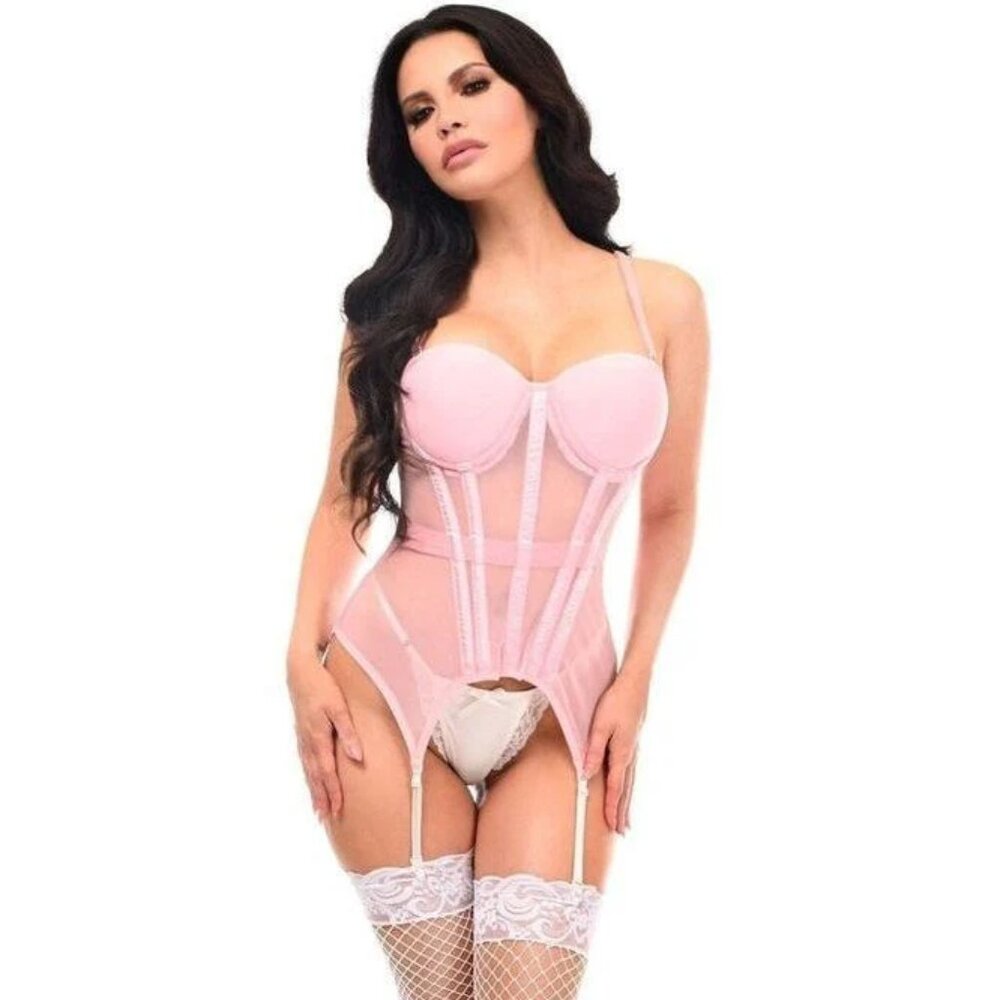 Lavish Lt Pink Mesh Underwire Bustier Corset w/Garters